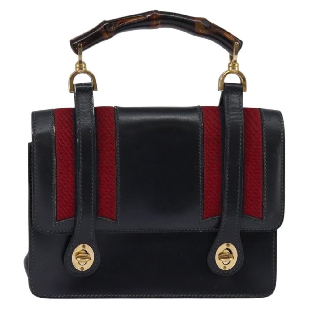 Gucci Bamboo Web Leather Handbag Navy